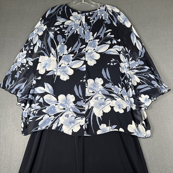 Connected Apparel Dress Womens 8 Floral Overlay Chiffon Midi Cape Sleeve Cocktai - Picture 8 of 10